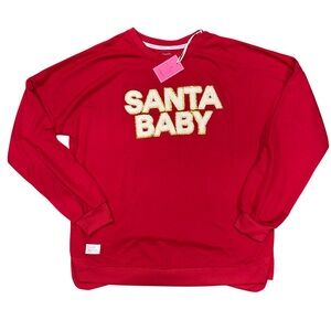 NWT SIMPLY SOUTHERN WOMENS LARGE SANTA BABY SPARKLE LETTERS PULLOVER SWEATSHIRT